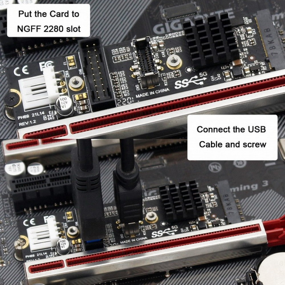 Chenyang 5Gbps Type-E USB 3.1 Front Panel Socket USB 2.0 to NVME NGFF M-Key Express Card Adapter for Motherboard EP-018