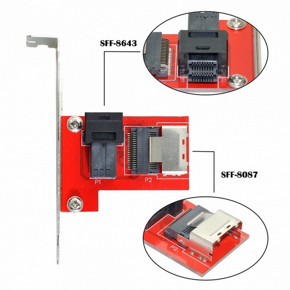 Chenyang PCI-Express 4.0 Mini SAS SFF-8087 to SAS HD SFF-8643 PCBA Female Adapter With Bracket SF-040