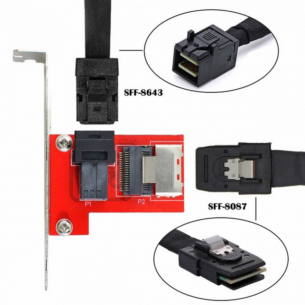 Chenyang PCI-Express 4.0 Mini SAS SFF-8087 to SAS HD SFF-8643 PCBA Female Adapter With Bracket SF-040