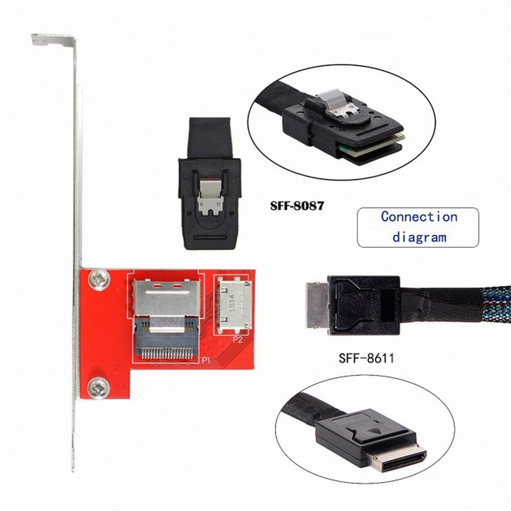 Chenyang PCI-Express 4.0 Mini SAS SFF-8087 to Oculink SFF-8611 SFF-8612 PCBA Female Adapter With Bracket SF-041