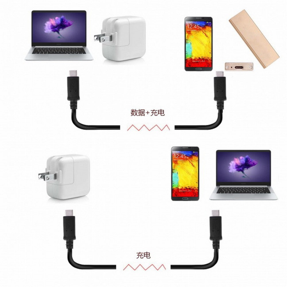 Chenyang USB-C USB 3.1 Type C Male Connector to Male Data Video Cable for Tablet Phone 65W Disk Drive UC-198-BK