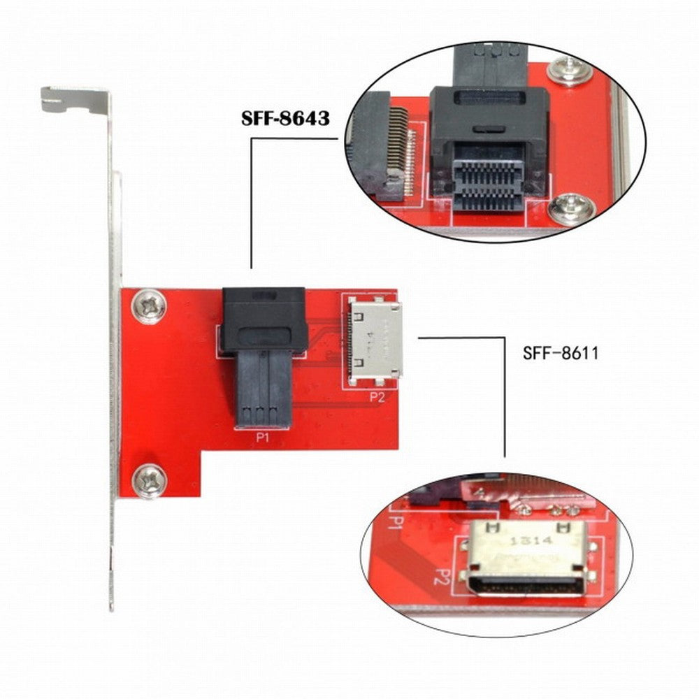 Chenyang PCI-Express 4.0 Mini SAS HD SFF-8643 to Oculink SFF-8611 SFF-8612 PCBA Female Adapter With Bracket SF-042