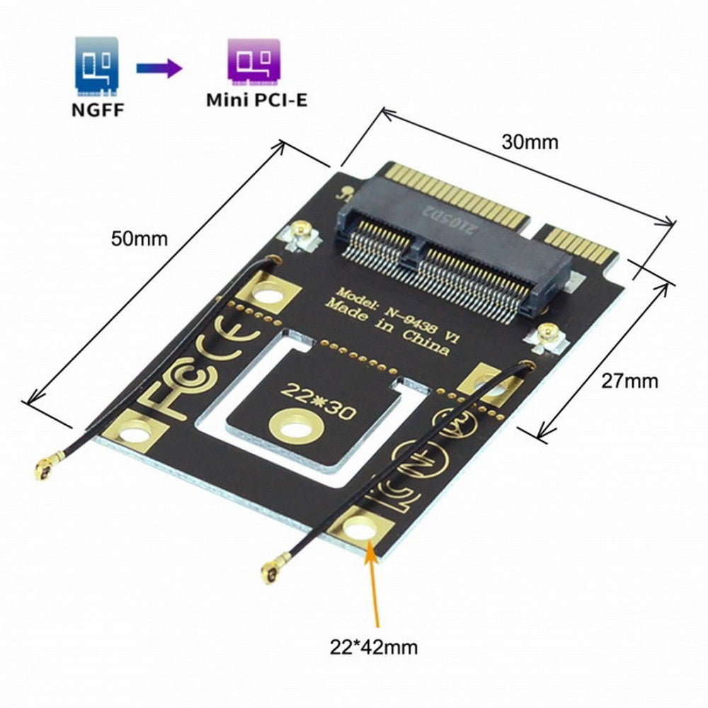 Chenyang NGFF M.2 Key-A to Mini PCI-E PCI Express Converter Adapter for 9260 8265 7260 AC Wifi Bluetooth Wireless Card EP-015