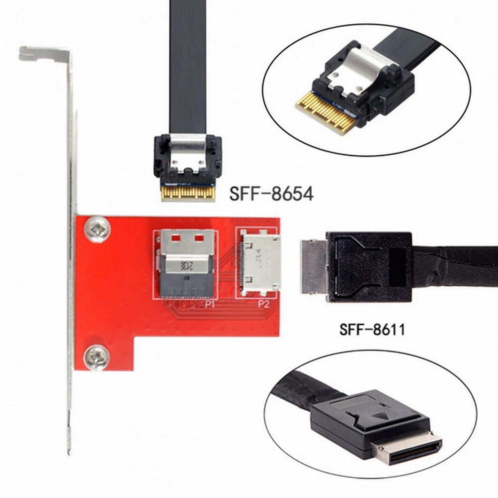 Chenyang PCI-Express 4.0 Slimline SAS SFF-8654 to Oculink SFF-8611 SFF-8612 PCBA Female Adapter With Bracket SF-043