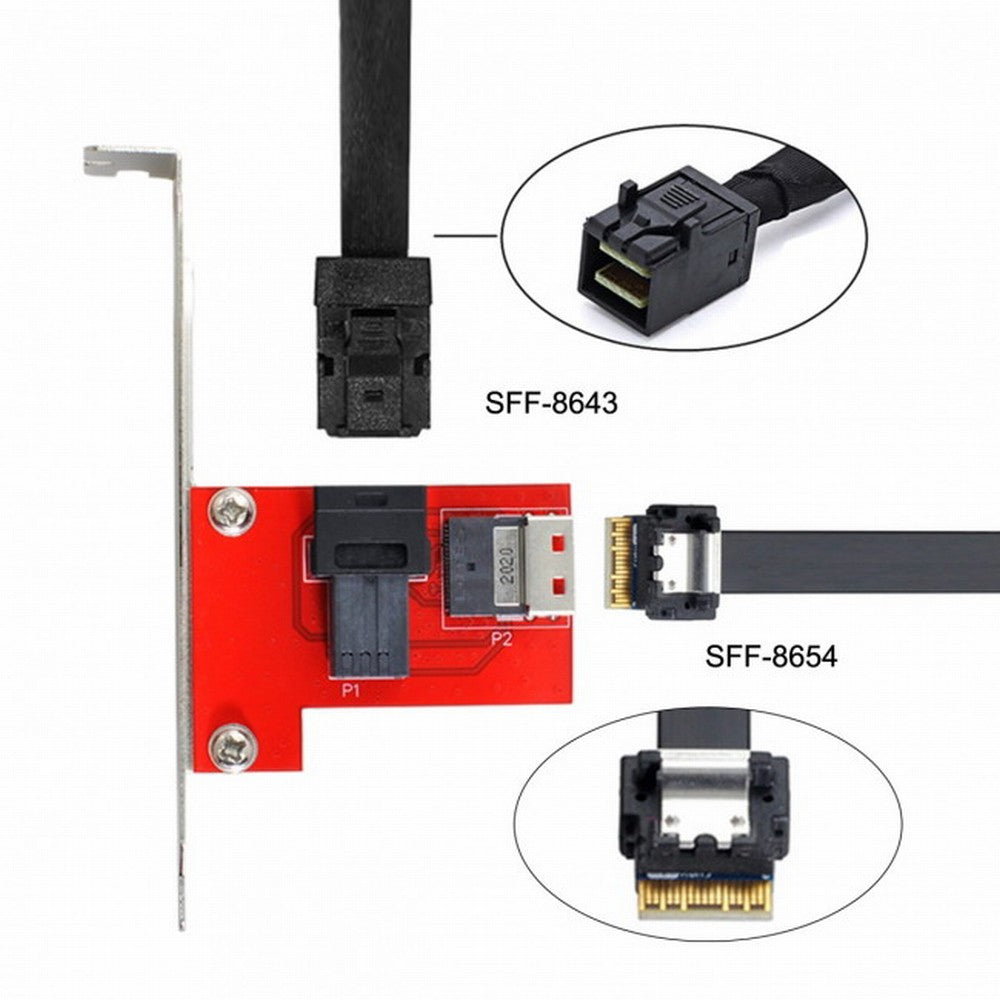 Chenyang PCI-Express 4.0 Slimline SAS SFF-8654 to HD SFF-8643 PCBA Female Adapter With Bracket SF-044