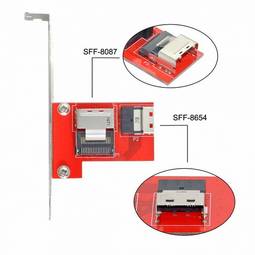 Chenyang PCI-Express 4.0 Slimline SAS SFF-8654 to Mini SAS SFF-8087 PCBA Female Adapter With Bracket SF-045