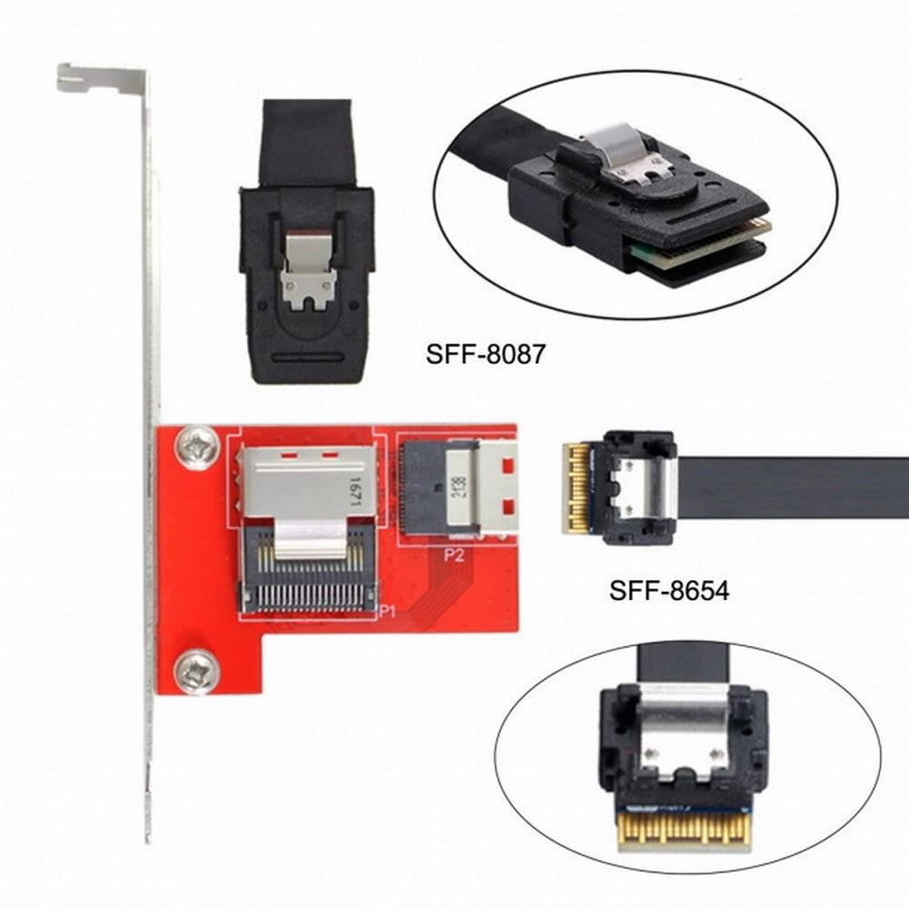 Chenyang PCI-Express 4.0 Slimline SAS SFF-8654 to Mini SAS SFF-8087 PCBA Female Adapter With Bracket SF-045