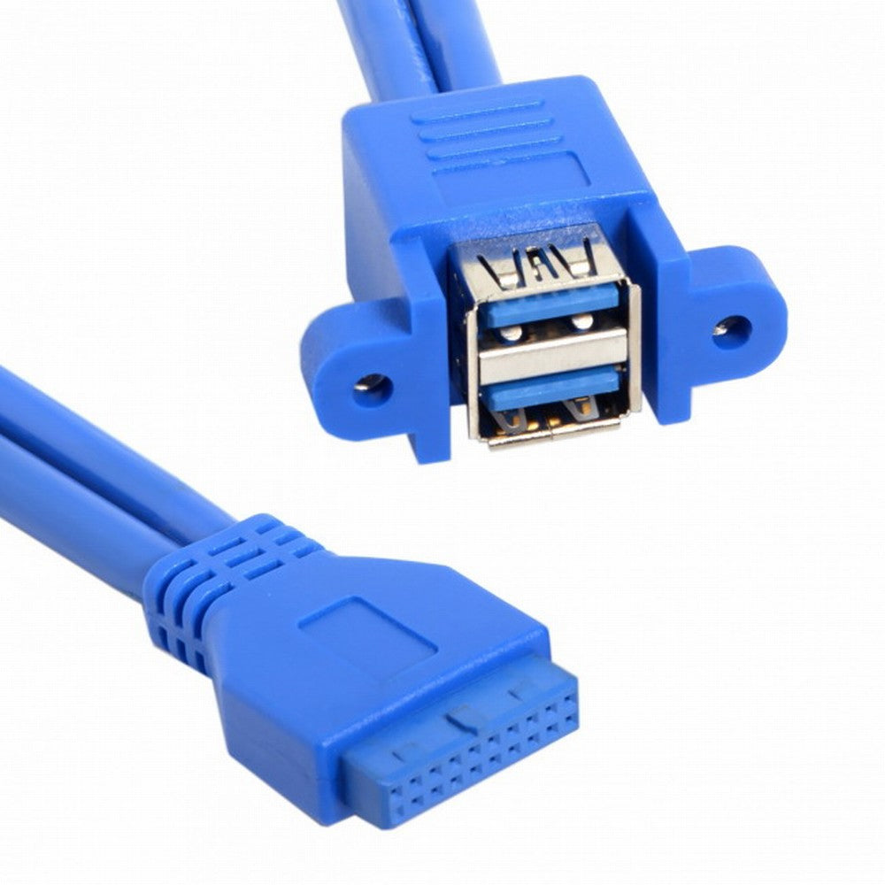 Chenyang Stackable USB 3.0 Female Panel Type to Motherboard 20Pin Header Cable Dual Ports 50cm U3-021