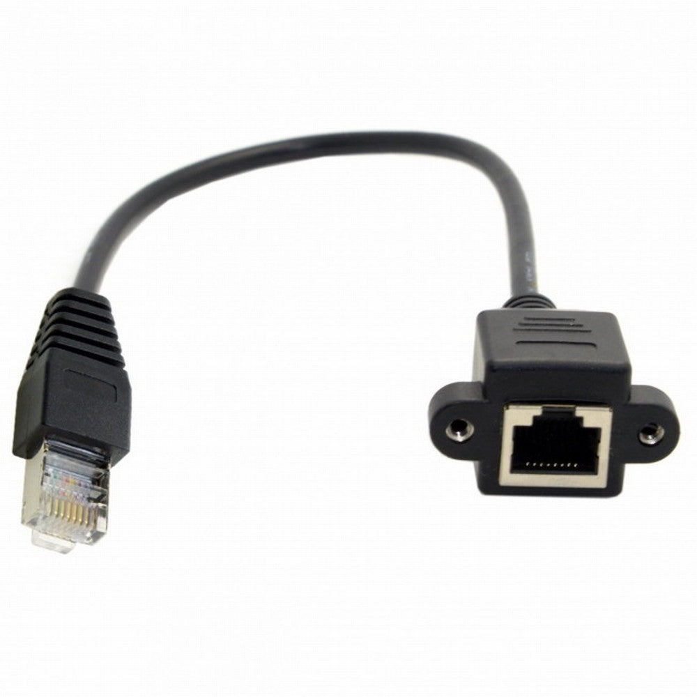 Chenyang 30cm 8P8C FTP STP UTP Cat 5e Male to Female Lan Ethernet Network Extension Cable with Panel Mount Holes UT-011-BK