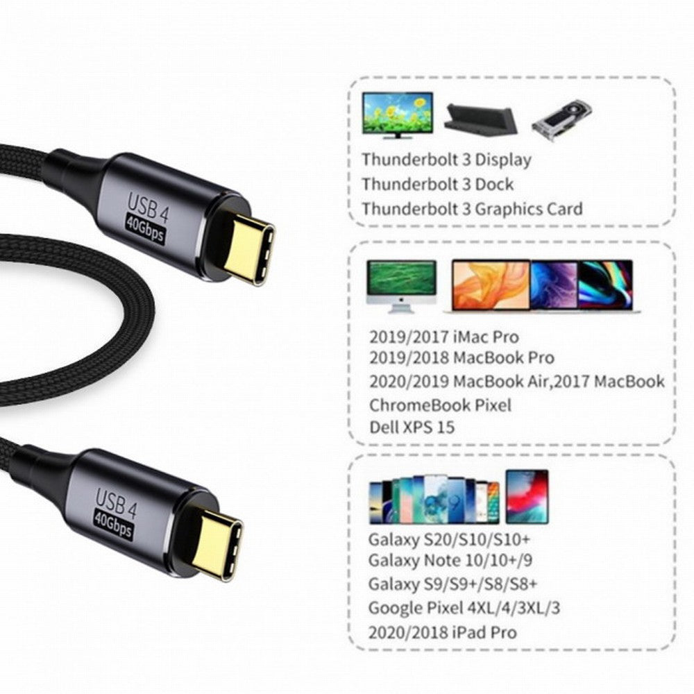 Chenyang USB4 Cable 40Gbps with 100W Charging and 8K@60Hz 5K@60Hz USB4.0 Compatible with Thunderbolt3/4 CC-UC-076-BK