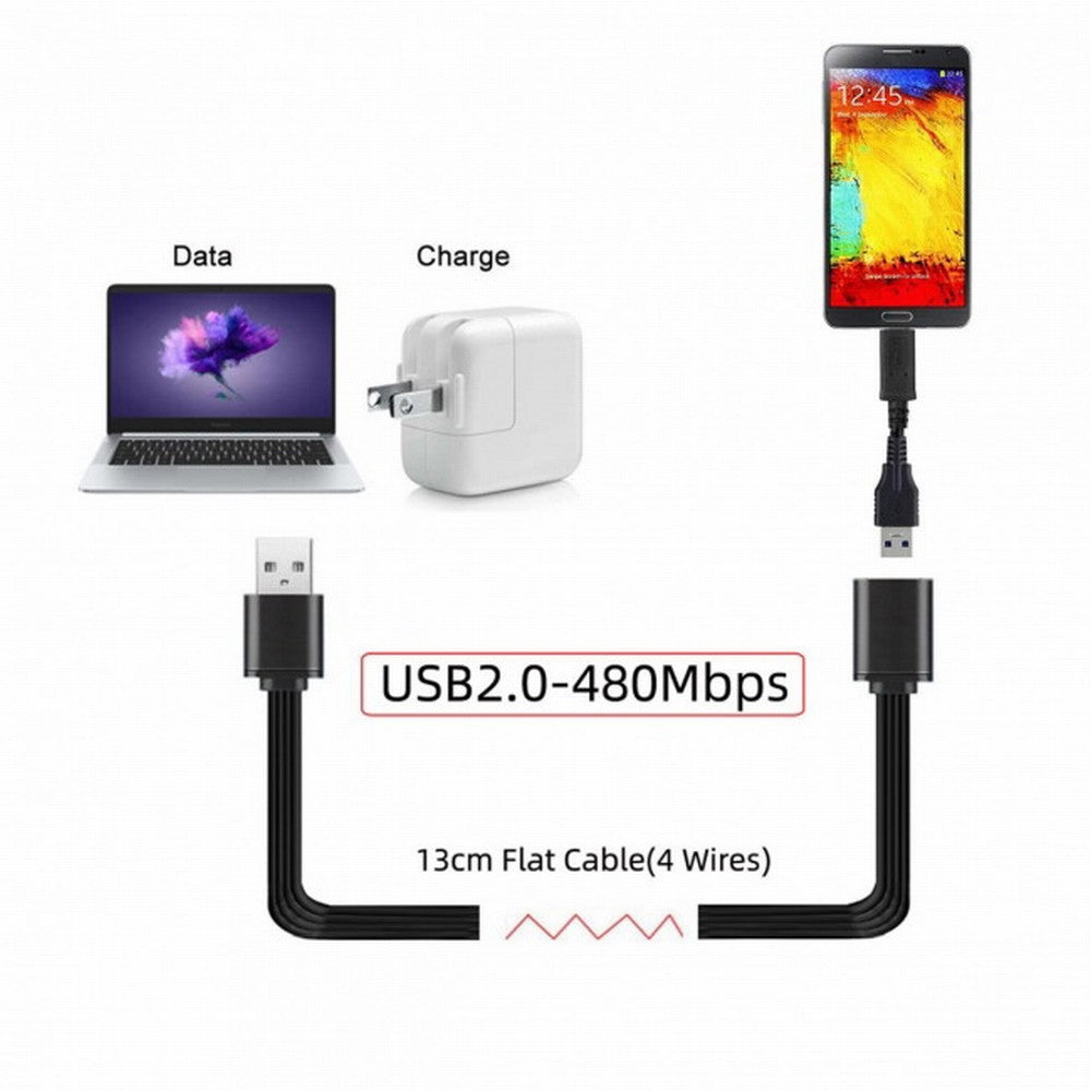 Chenyang 13cm USB 2.0 Type-A Male to Type-A Male Female Data Flat Slim FPC Cable for FPV Disk Phone U2-047-BK-0.13M