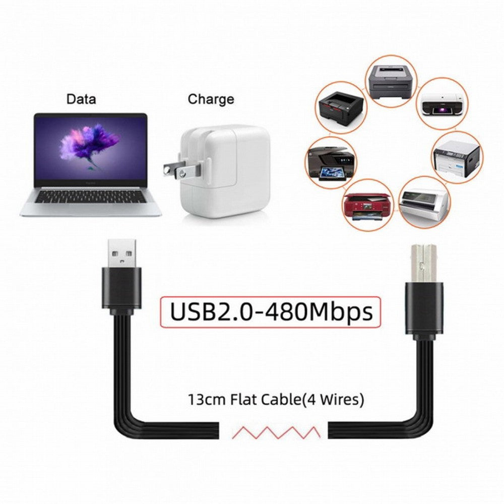 Chenyang 13cm USB 2.0 Type-A Male to Type-B Male Data Flat Slim FPC Cable for Scanner Disk Printer U2-060-BK-0.13M