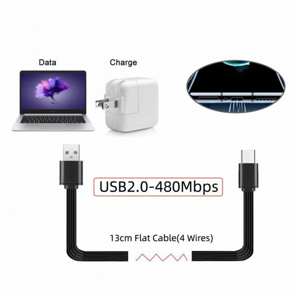 Chenyang 13cm USB 2.0 Type-A Male to USB-C Type-C Male Data Flat Slim FPC Cable for FPV Disk Phone UC-096-BK-0.13M