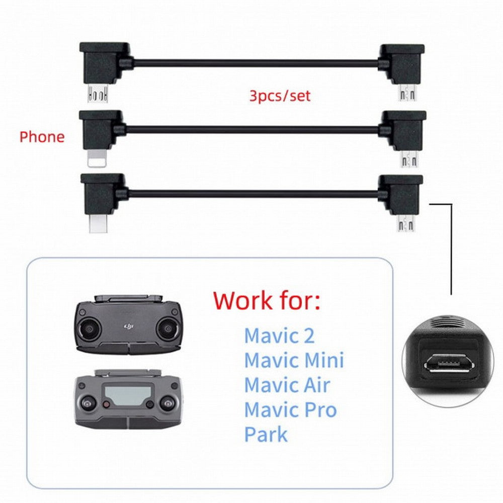 Chenyang 3pcs/set Remote Controller Data Cable Type-C Micro 8P to Micro USB for Mavic Pro Platinum Mavic Park RC Accessories U2-041