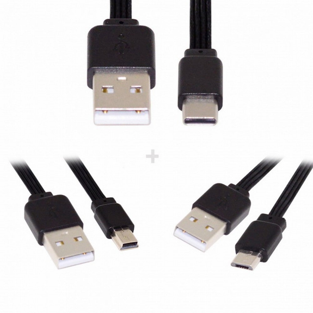 Chenyang 3pcs/lot 13cm USB 2.0 Type-A to Mini Micro USB Type-C Male Data Flat Slim FPC Cable for FPV Disk Phone U2-036-BK+U2-042-BK+UC-096-BK