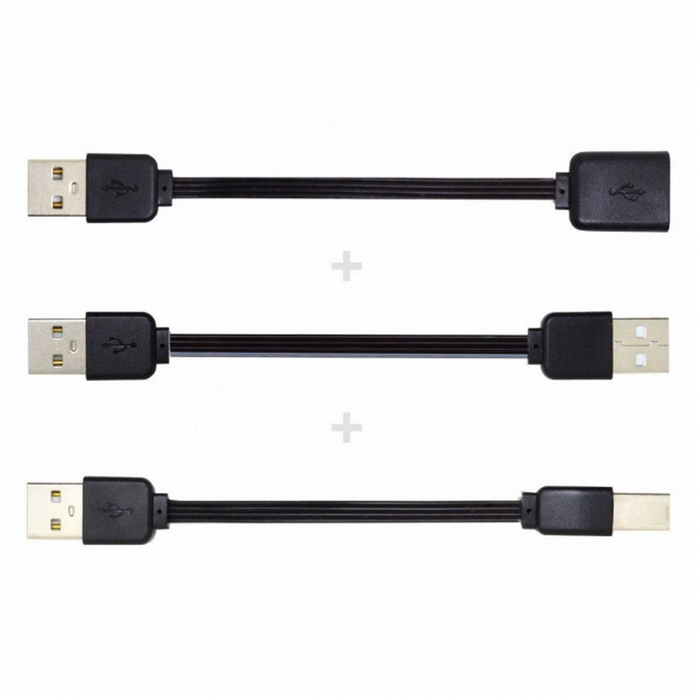 Chenyang 3pcs/lot 13cm USB 2.0 Type-A to Type-B Type-A Female Extension Male Data Flat Slim Cable for Printer Disk Phone U2-028-BK+U2-047-BK+U2-060-BK