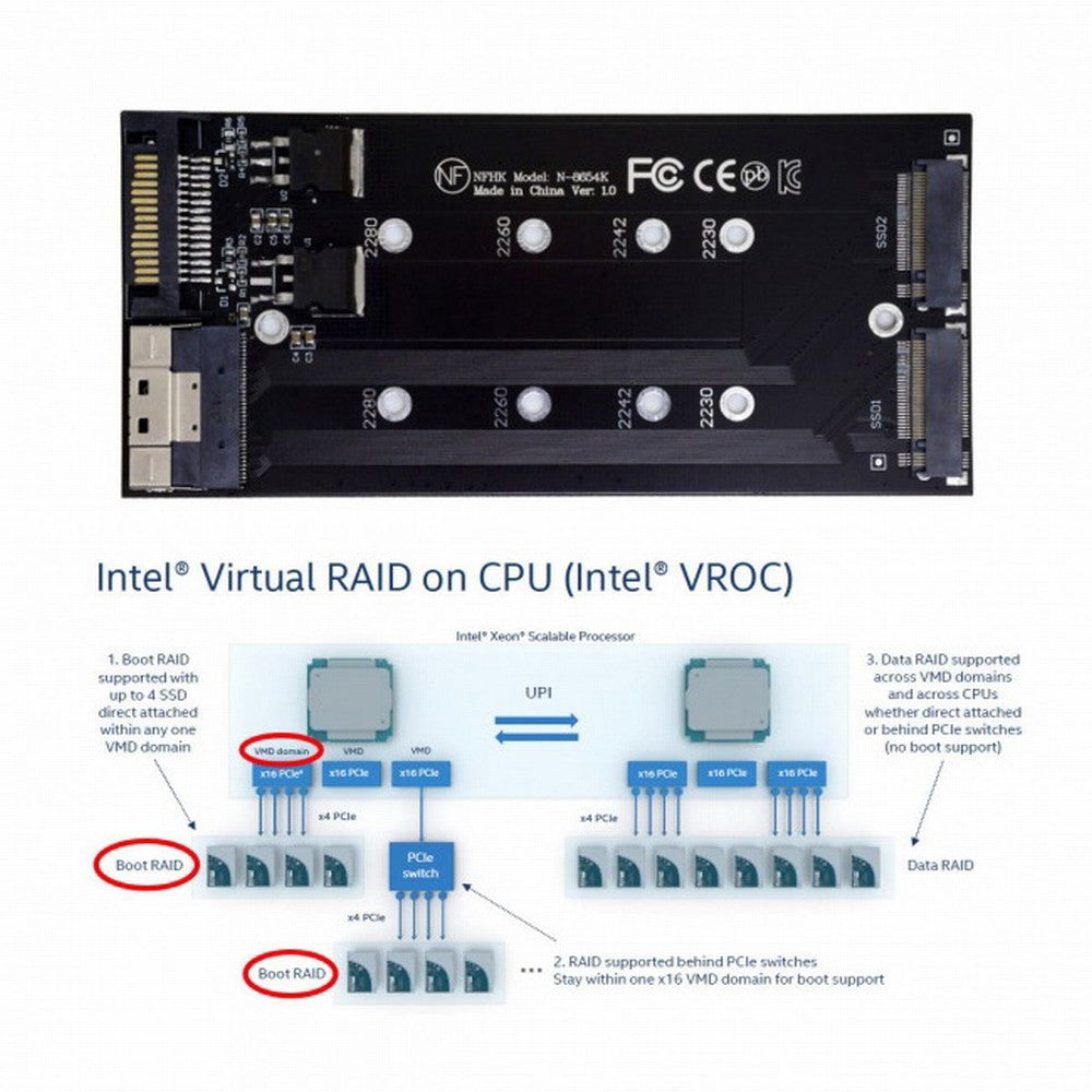 Chenyang Dual 2X NVME M.2 AHCI to PCIE Express 3.0 4.0 Slimline SFF-8654 8X Raid Card VROC Raid0 Hyper Adapter SA-014