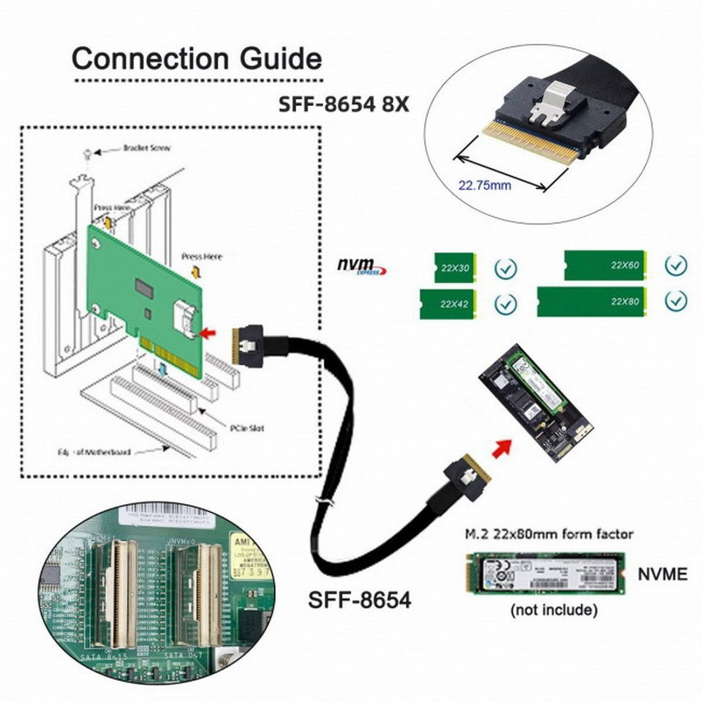 Chenyang Dual Slimline SFF-8654 8X 4 NVME to PCIE Express 3.0 4.0 Raid Card VROC Raid0 Hyper Adapter SA-016-2P