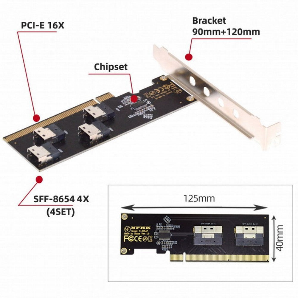 Chenyang Four Slimline SFF-8654 4X 4 NVME to PCIE Express 3.0 4.0 Raid Card VROC Raid0 Hyper Adapter SA-016-4P