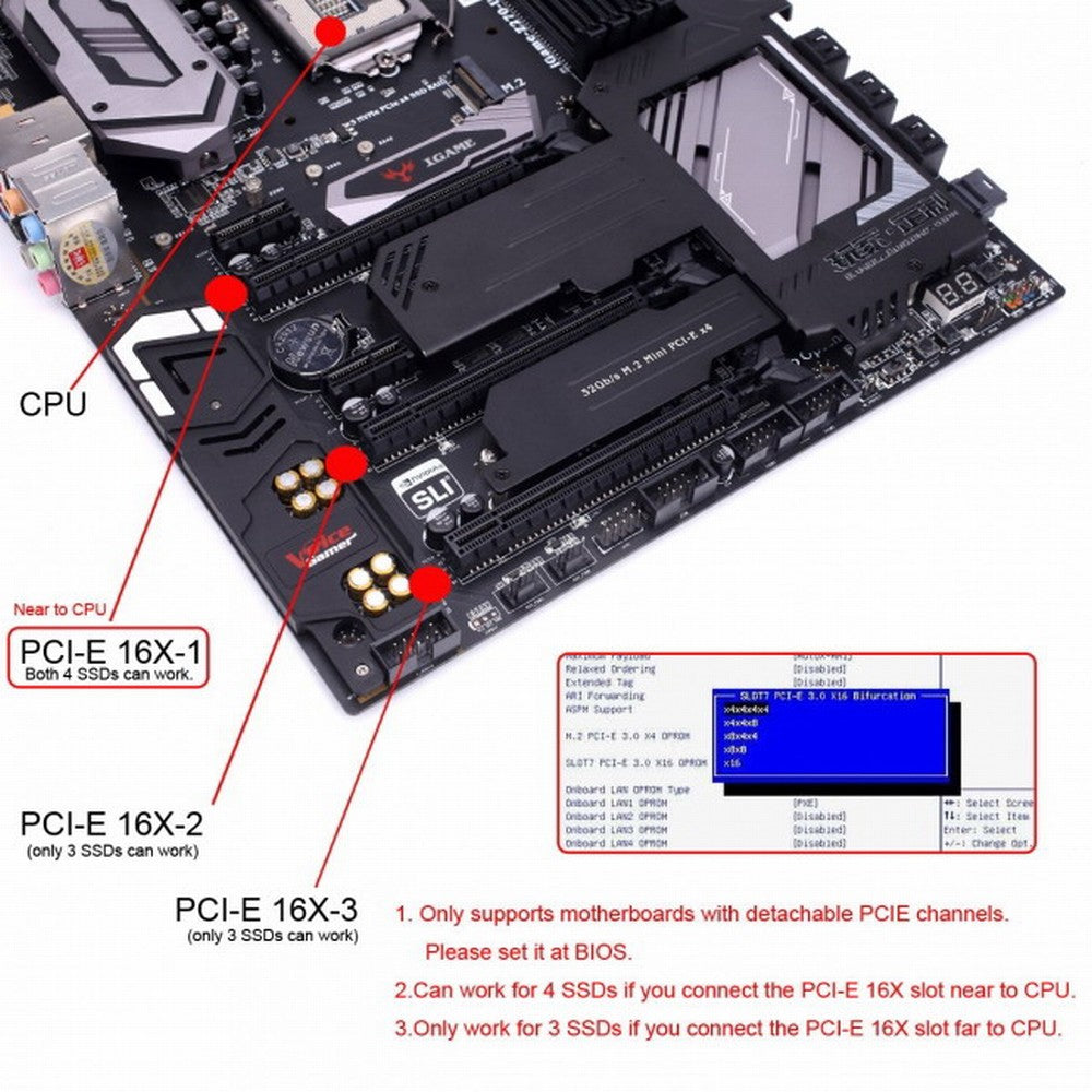 Chenyang Four Slimline SFF-8654 4X 4 NVME to PCIE Express 3.0 4.0 Raid Card VROC Raid0 Hyper Adapter SA-016-4P