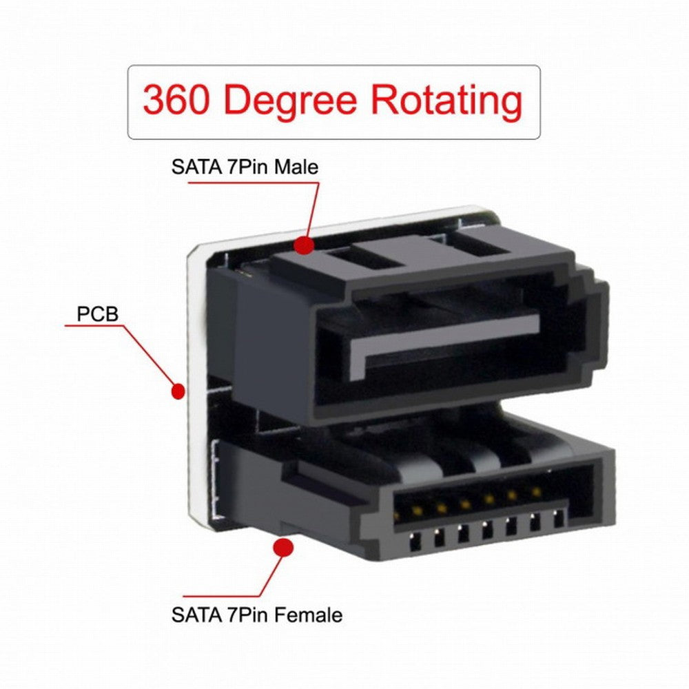 Chenyang Single SATA 7Pin Female to 7Pin Male 360 Degree Angled Adapter for Desktops SSD HDD Mainboard Motherboard SA-019