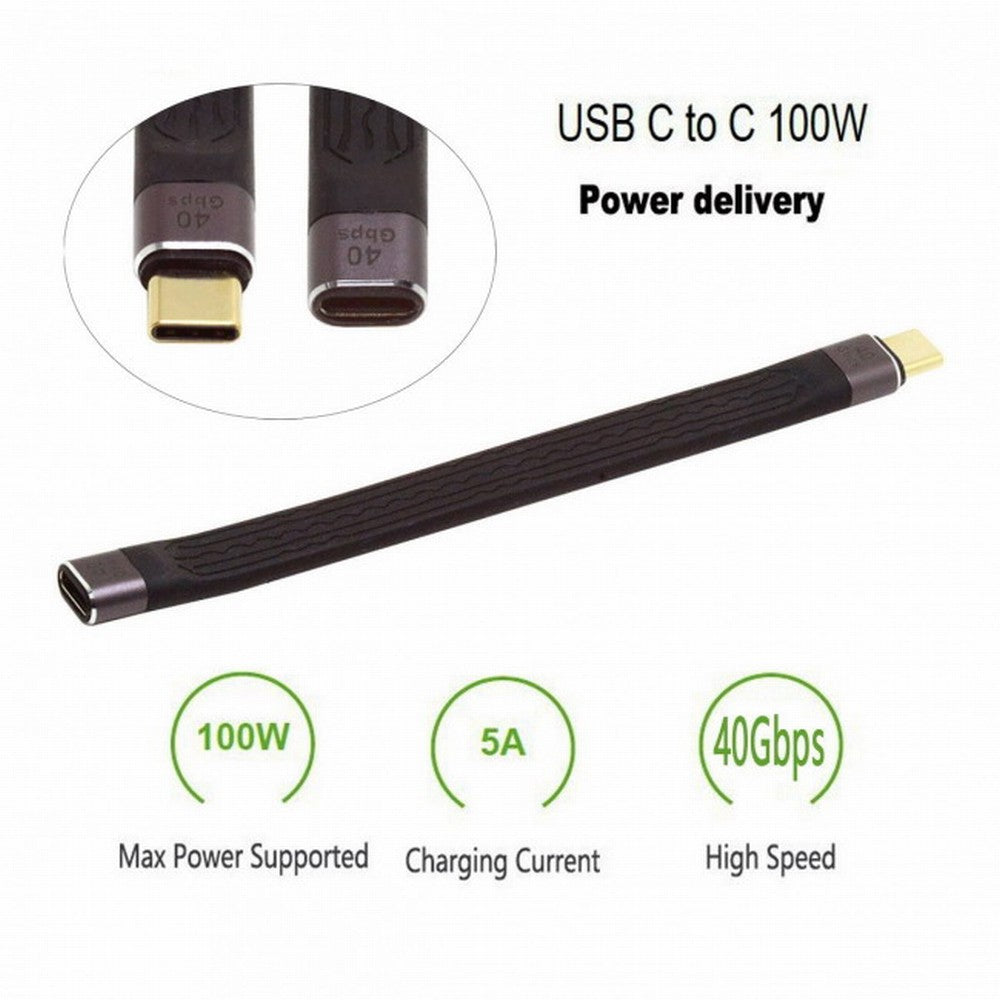 Chenyang USB4 Extension Cable 13cm Slim Flat Male to Female 40Gbps with 100W Charging and 8K@60Hz Compatible with Thunderbolt3/4 UC-040-0.13M