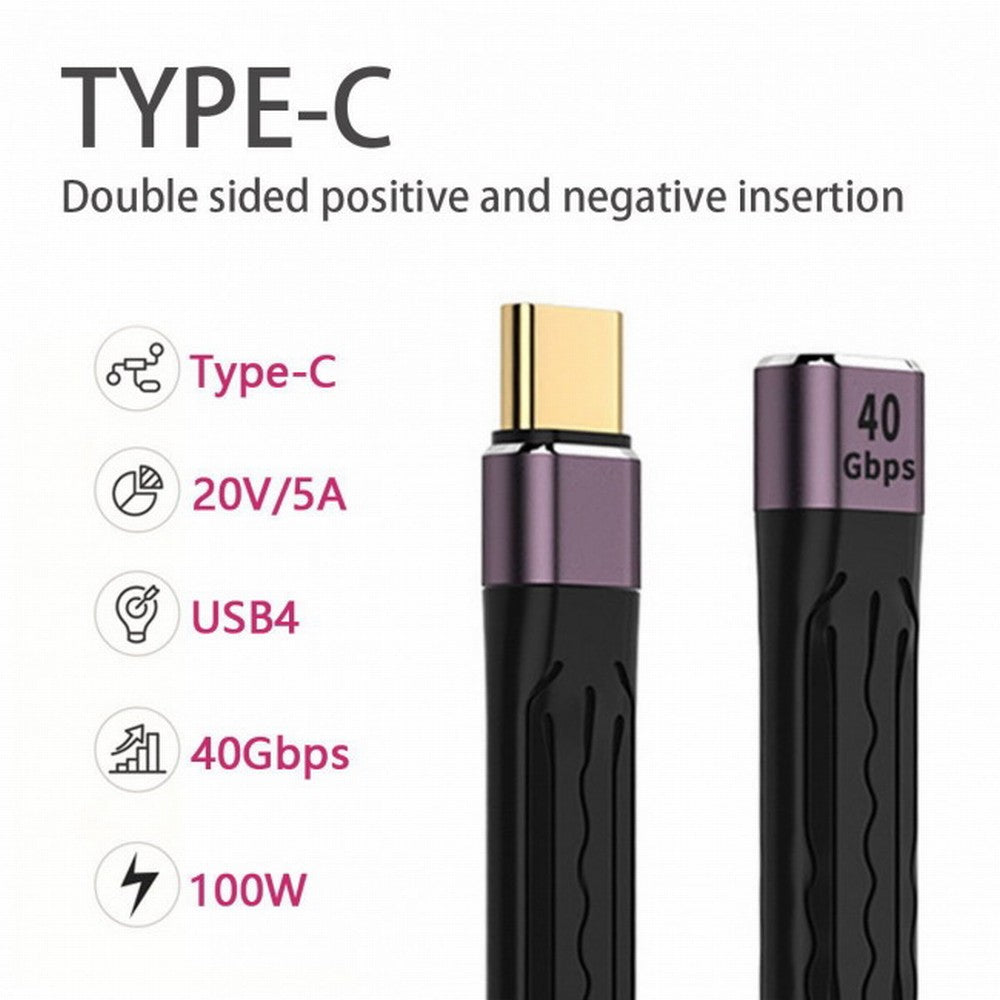 Chenyang USB4 Extension Cable 13cm Slim Flat Male to Female 40Gbps with 100W Charging and 8K@60Hz Compatible with Thunderbolt3/4 UC-040-0.13M