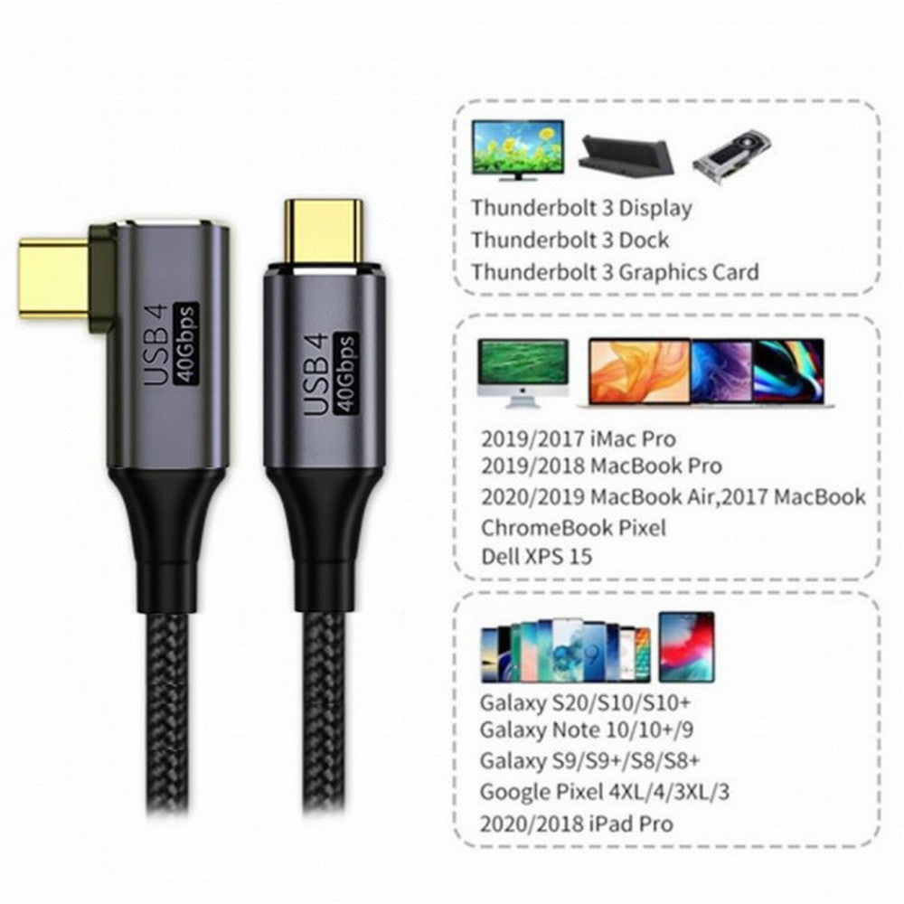 Chenyang Angled USB4 Cable 40Gbps with 100W Charging and 8K@60Hz 5K@60Hz USB4.0 Compatible with Thunderbolt3/4 CC-UC-076-RI