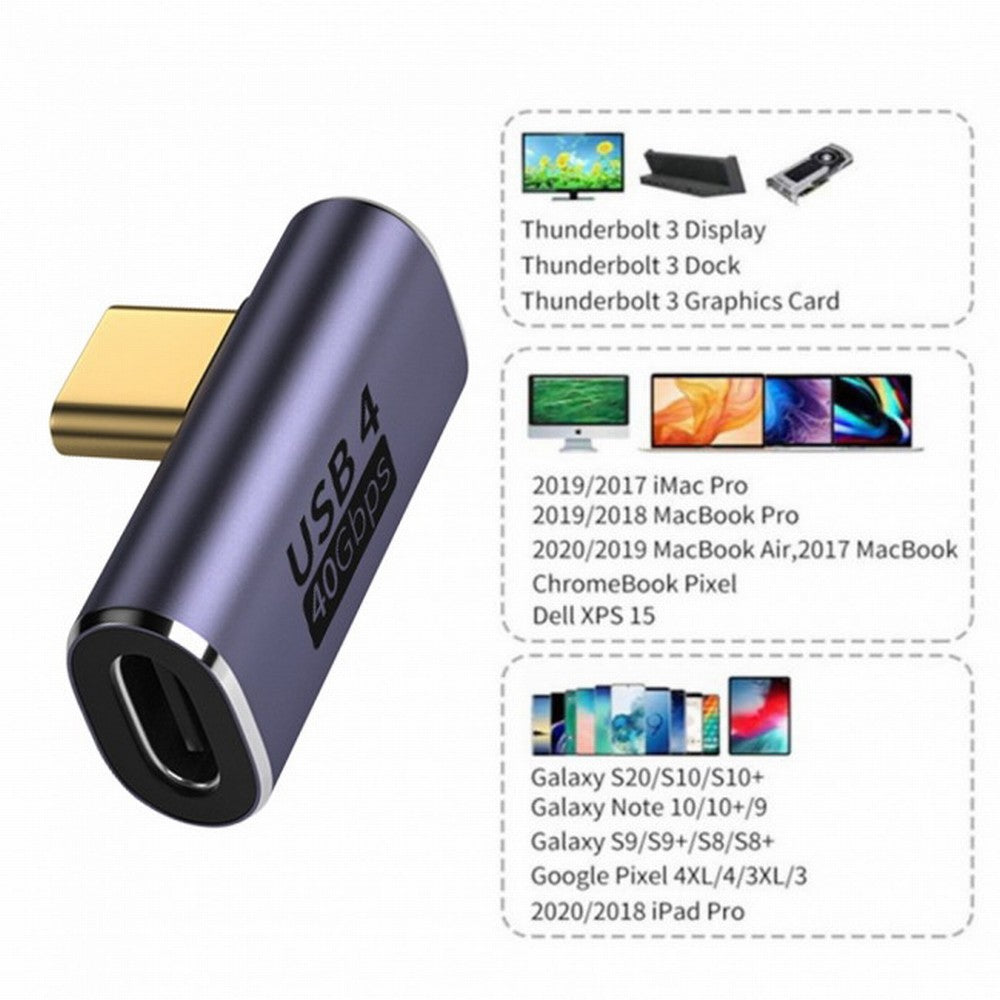 Chenyang 40Gbps USB4 Type C Male to Female Low Profile Right Angled 100W Power Data 8K Video Adapter for Laptop Phone UC-026-LP