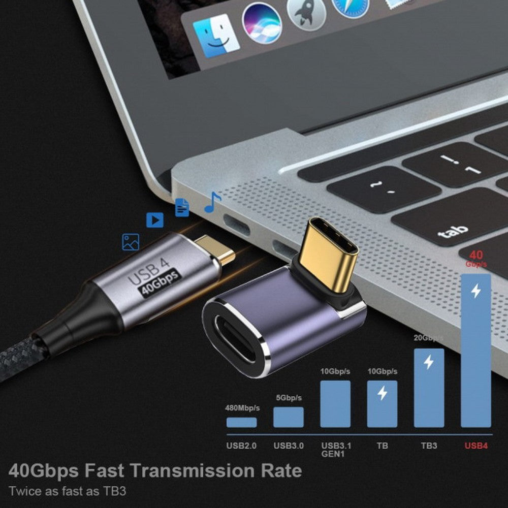 Chenyang 40Gbps USB4 Type C Male to Female 90 Degree Up Down Angled 100W Power Data 8K Video Adapter for Laptop Phone UC-026-UP