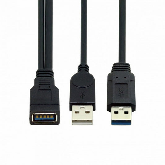 Chenyang Black USB 3.0 Female to Dual USB Male Extra Power Data Y Extension Cable for 2.5" Mobile Hard Disk U3-065