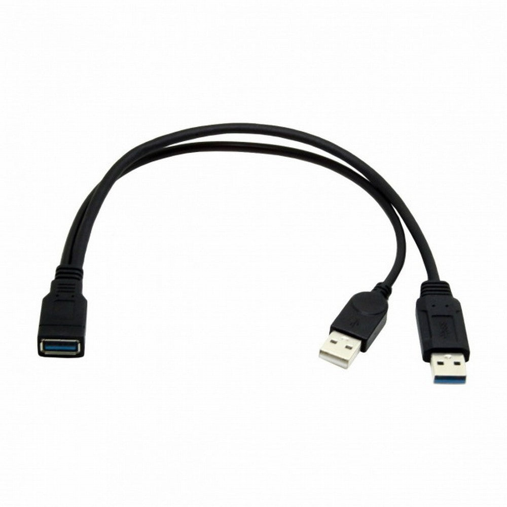 Chenyang Black USB 3.0 Female to Dual USB Male Extra Power Data Y Extension Cable for 2.5" Mobile Hard Disk U3-065