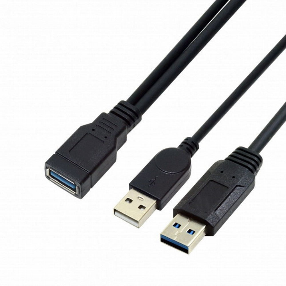 Chenyang Black USB 3.0 Female to Dual USB Male Extra Power Data Y Extension Cable for 2.5" Mobile Hard Disk U3-065