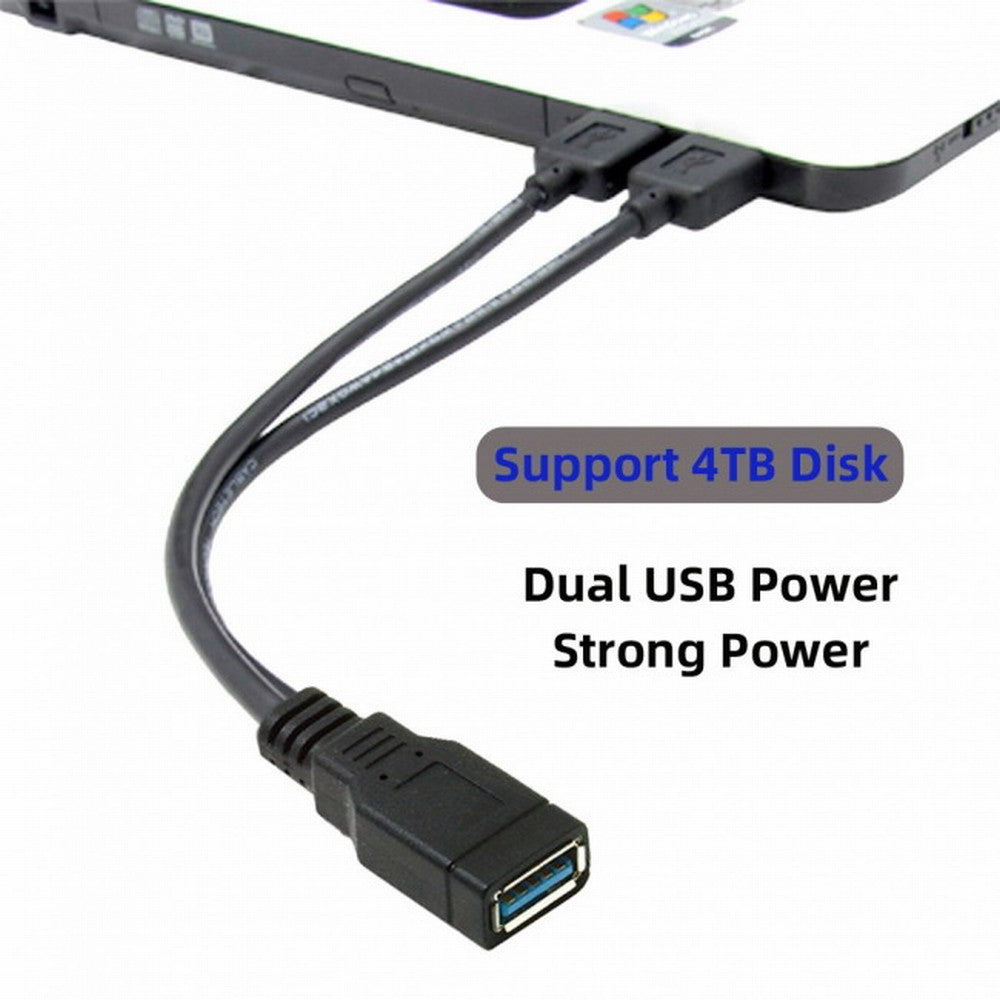 Chenyang Black USB 3.0 Female to Dual USB Male Extra Power Data Y Extension Cable for 2.5" Mobile Hard Disk U3-065