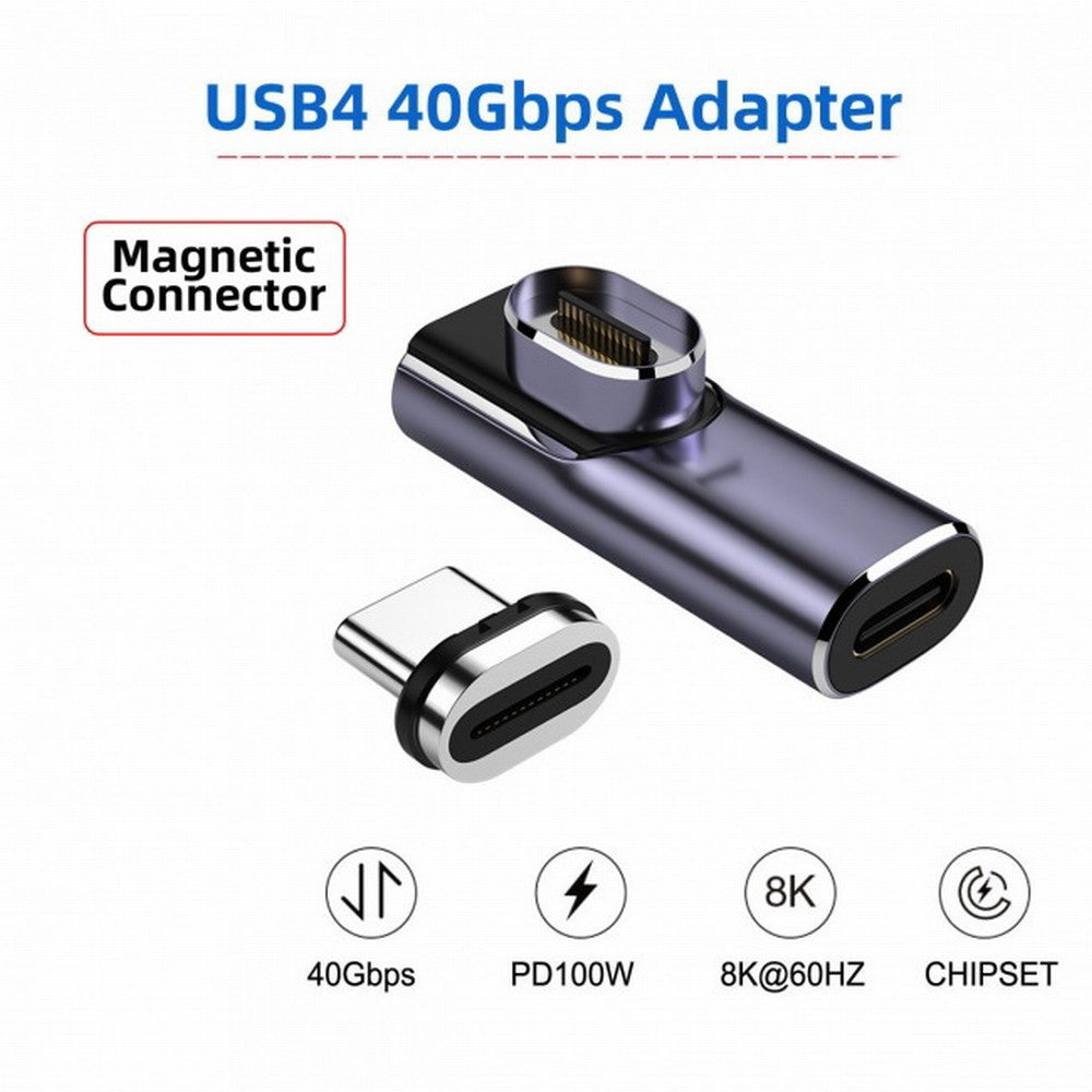 Chenyang Magnetic Connector 40Gbps USB4 Type C Male to Female Low Profile Right Angled 100W Power Data 8K Video Adapter for Laptop Phone UC-028-LP