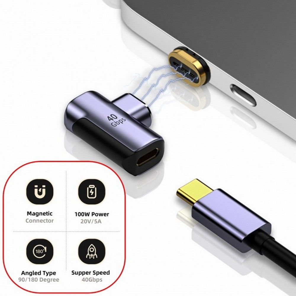 Chenyang Magnetic Connector 40Gbps USB4 Type C Male to Female 90 Degree Left Right Angled 100W Power Data 8K Video Adapter for Laptop Phone UC-028-RI