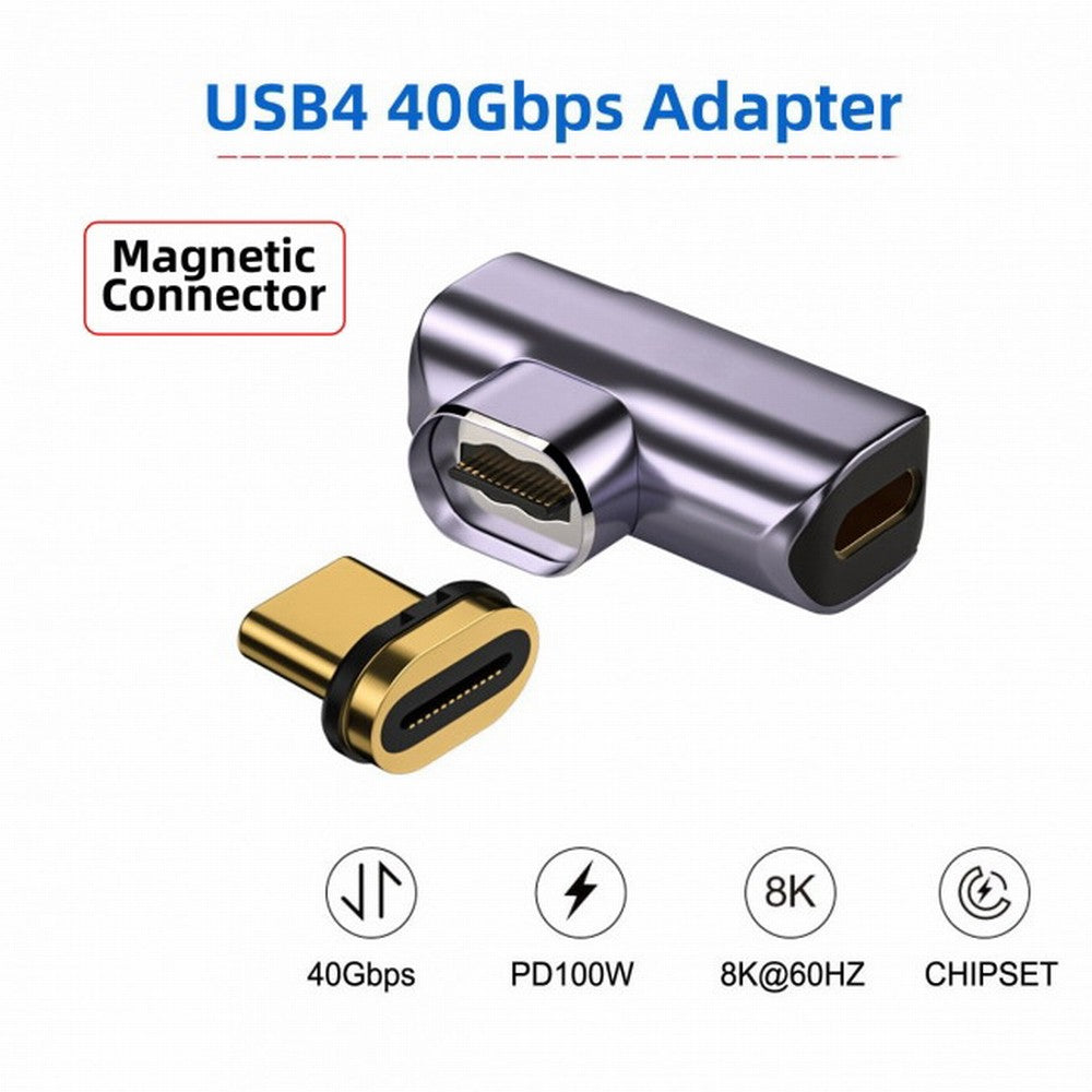 Chenyang Magnetic Connector 40Gbps USB4 Type C Male to Female 90 Degree Left Right Angled 100W Power Data 8K Video Adapter for Laptop Phone UC-028-RI