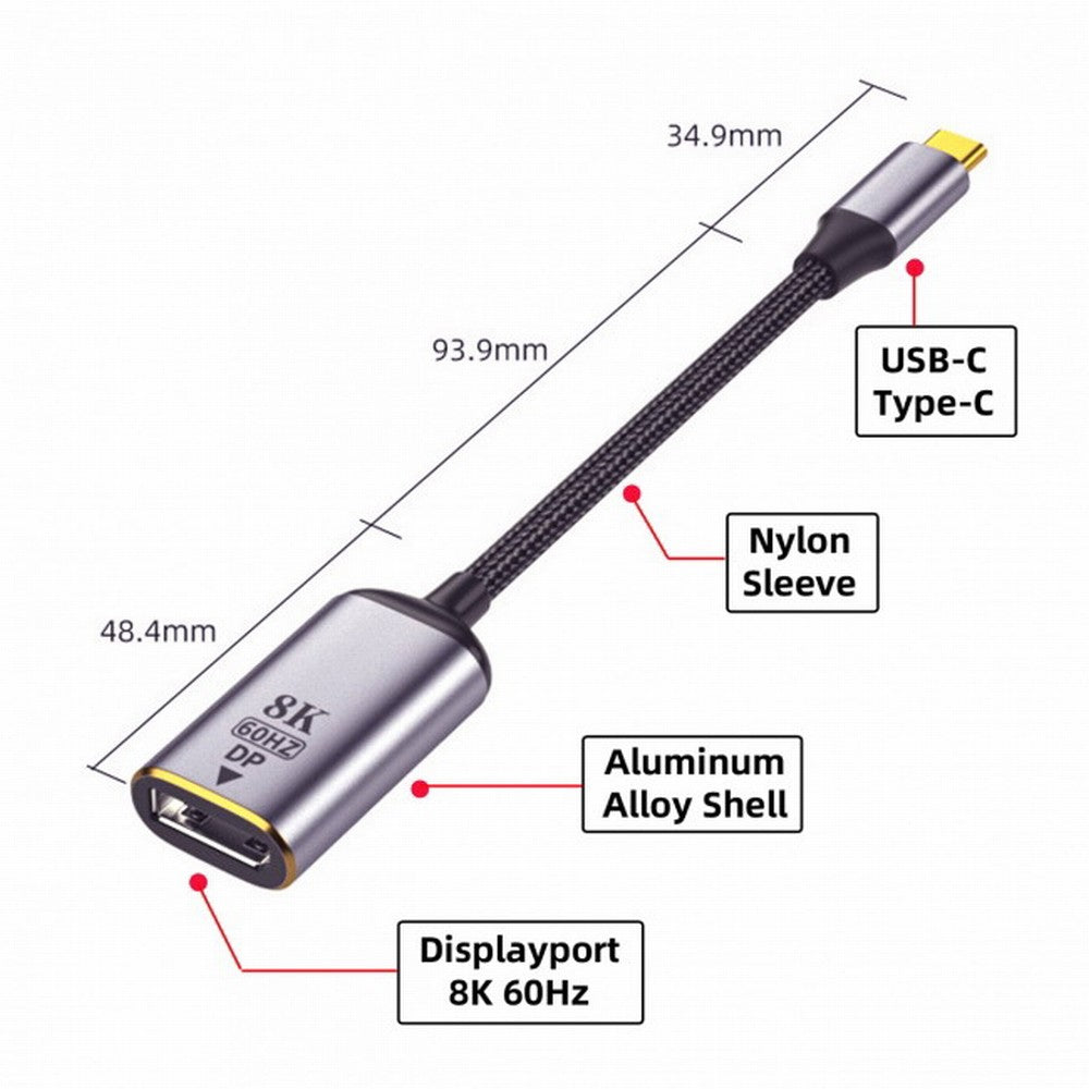 Chenyang USB4 USB-C Type-C Source to Displayport DP Female Cable Display 8K 60HZ UHD 4K Monitor Displays UC-006-D8K