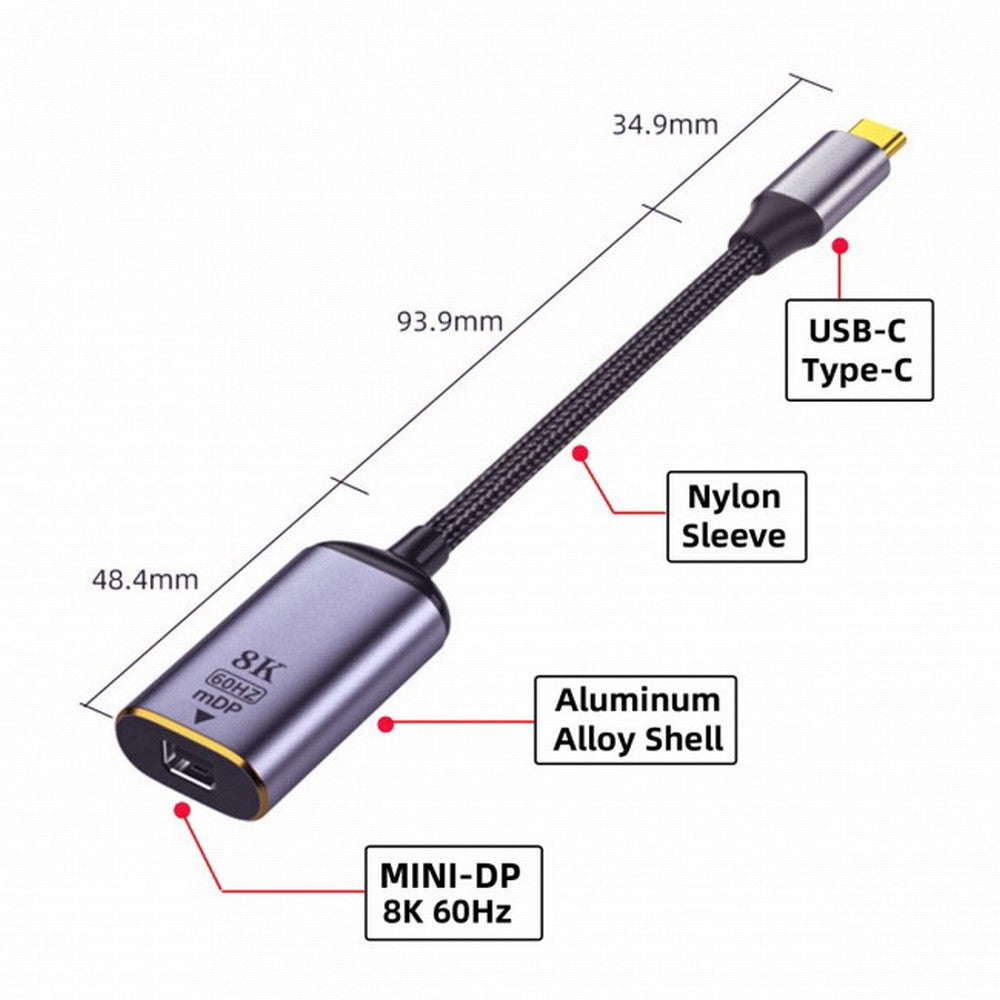 Chenyang USB4 USB-C Type-C Source to MINI Displayport MINI-DP Female Cable Display 8K 60HZ UHD 4K Monitor Displays UC-006-M8K