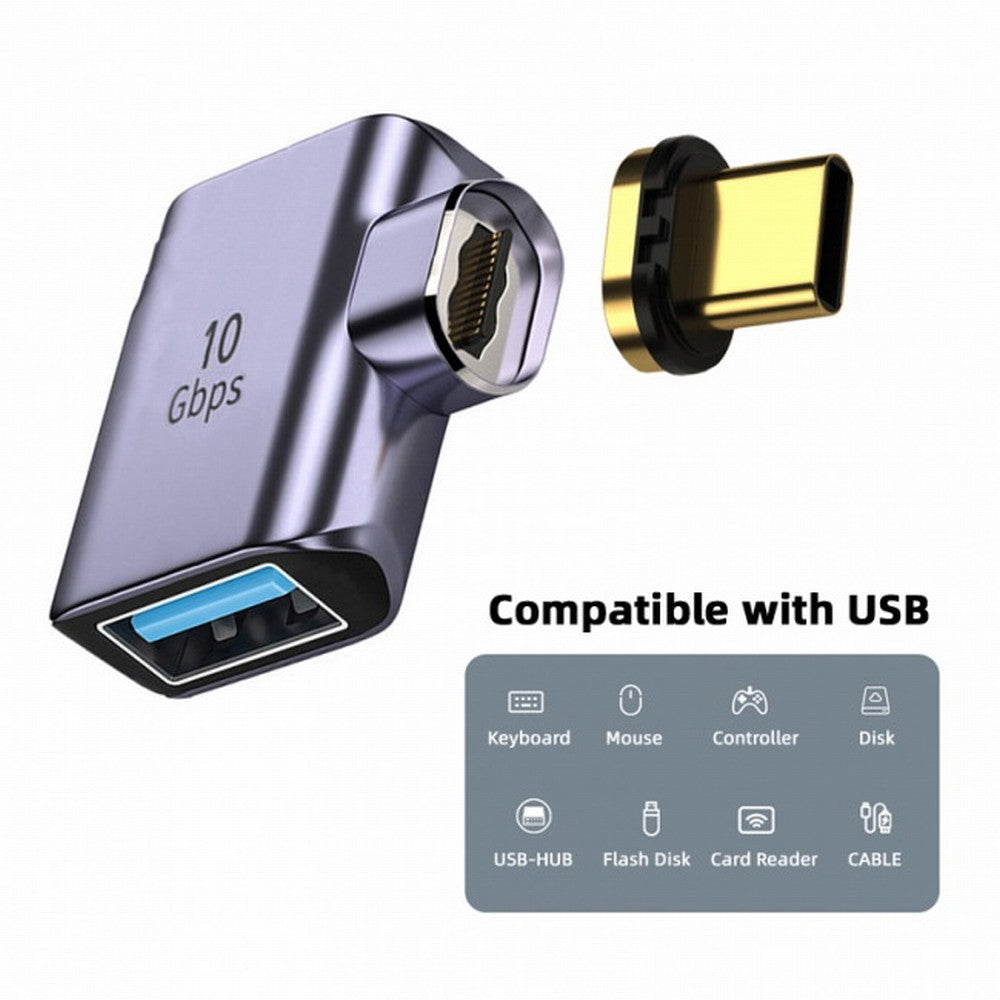 Chenyang Magnetic Connector 10Gbps Type C Male to USB3.0 Female 90 Degree Left Right Angled OTG Data Adapter for Laptop Phone UC-028-AFR