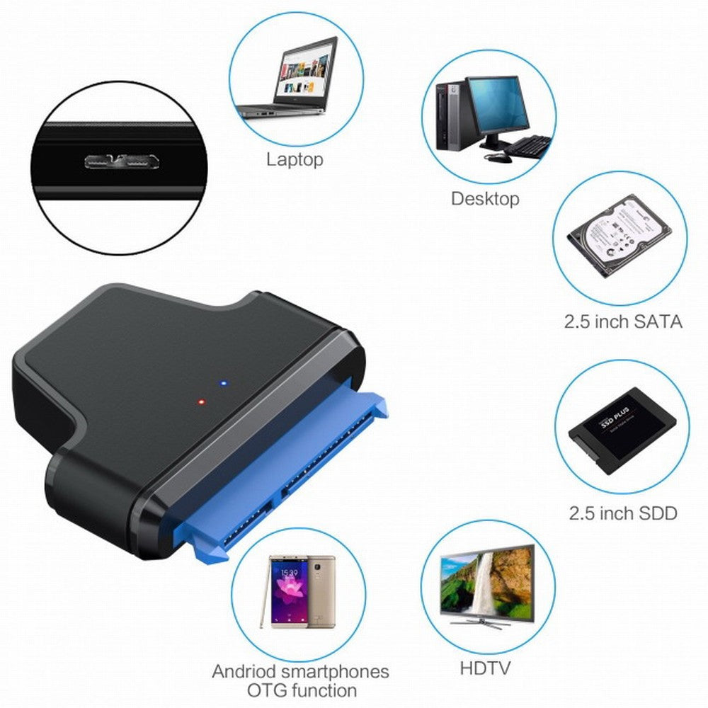 Chenyang 5Gbps Micro USB 3.0 to SATA 22Pin 7+15 Enclosure Adapter for 2.5" Hard Disk Drive SSD HDD Mass Storage Class U3-023