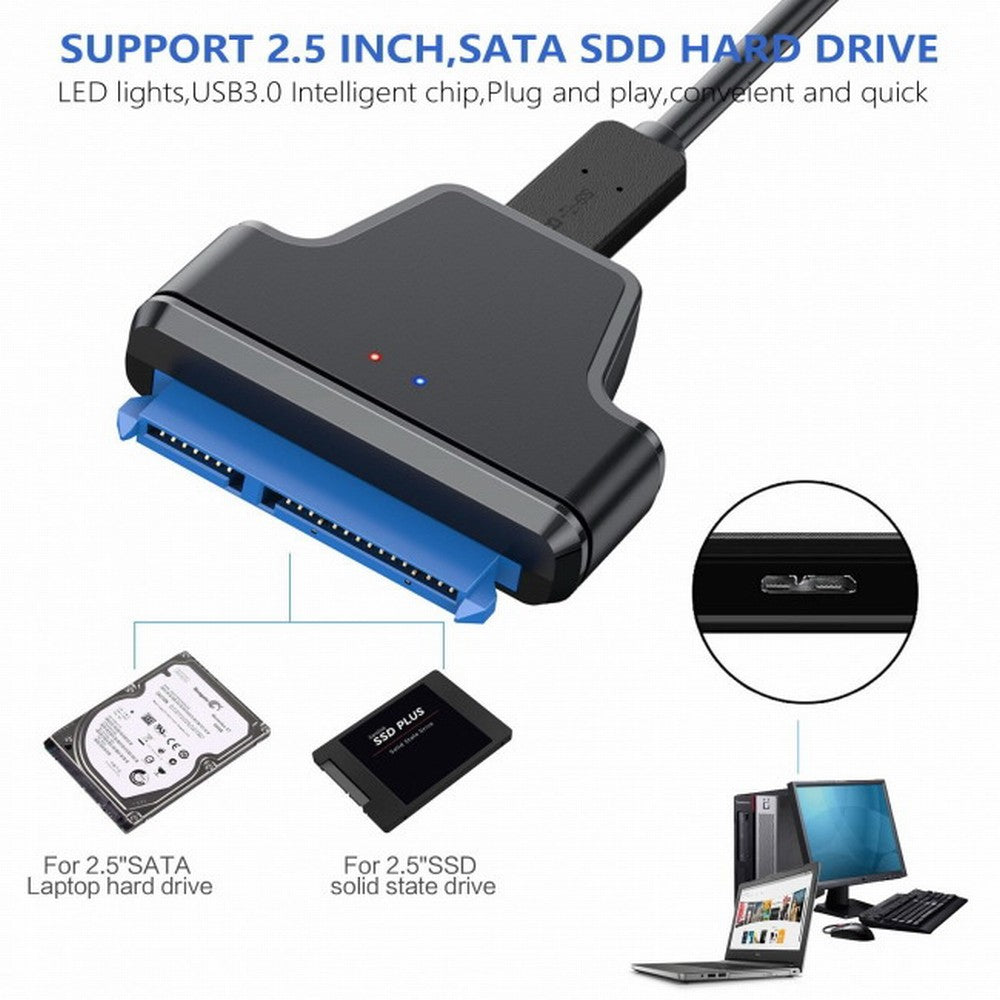 Chenyang 5Gbps Micro USB 3.0 to SATA 22Pin 7+15 Enclosure Adapter for 2.5" Hard Disk Drive SSD HDD Mass Storage Class U3-023