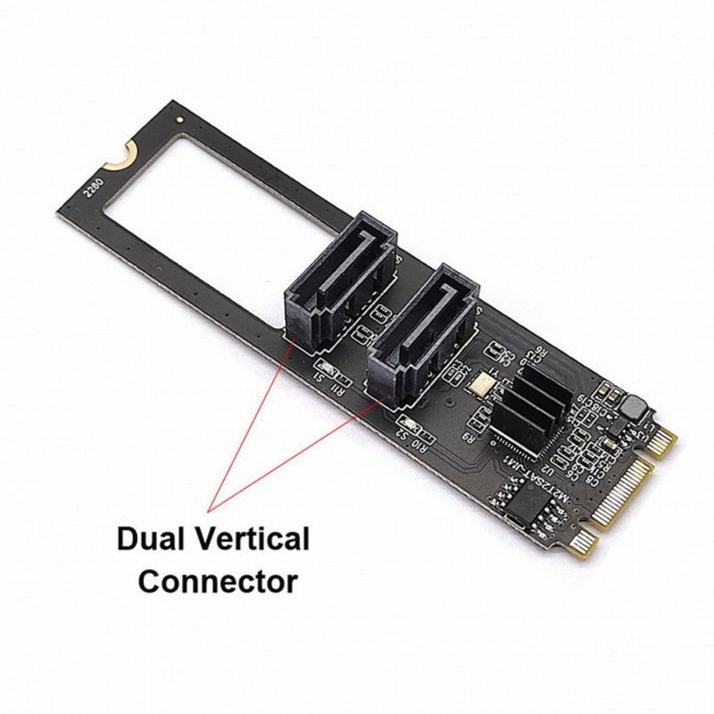 Chenyang NGFF Key B+M PCI Express to SATA 3.0 6Gbps Dual Ports Vertical Adapter Converter Hard Drive Extension Card JMB582 2280 SA-042