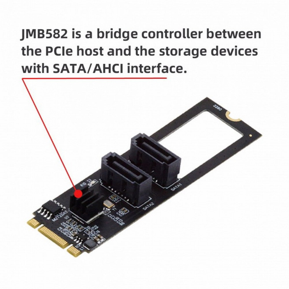 Chenyang NGFF Key B+M PCI Express to SATA 3.0 6Gbps Dual Ports Vertical Adapter Converter Hard Drive Extension Card JMB582 2280 SA-042