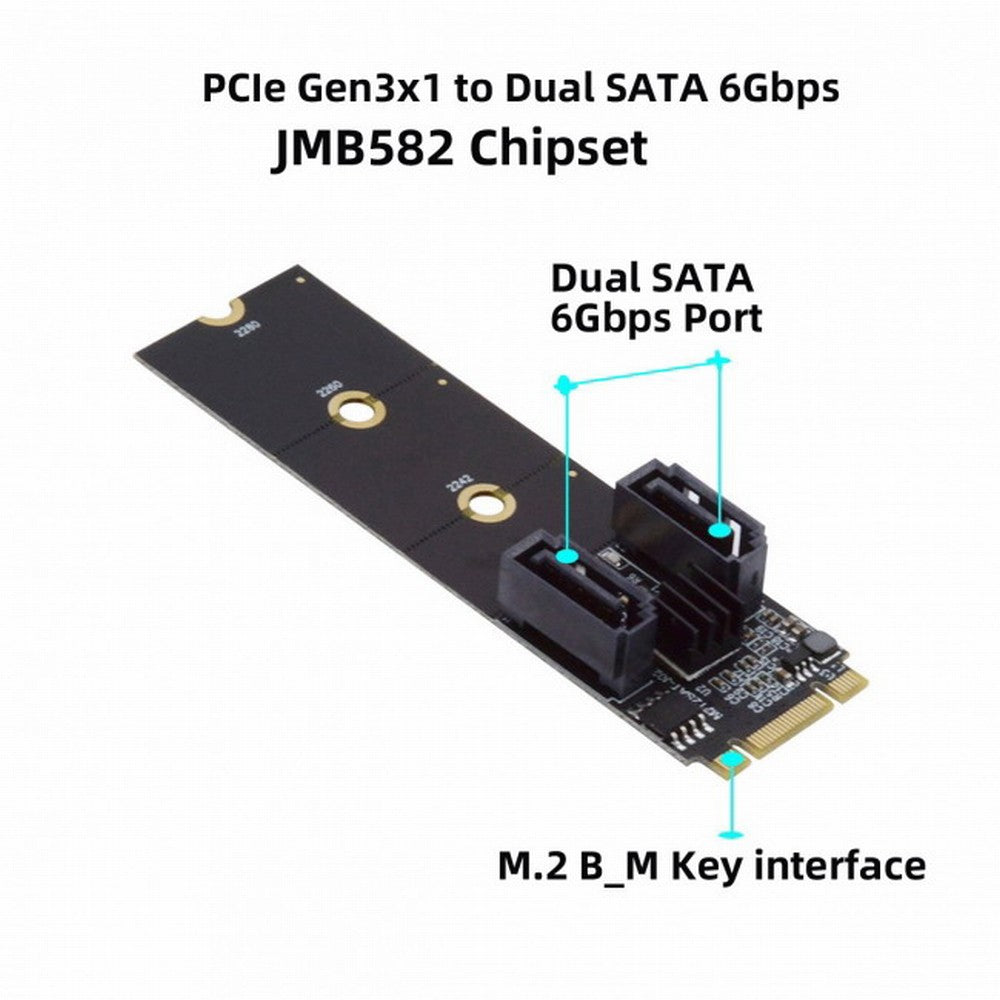 Chenyang NGFF Key B+M PCI Express to SATA 3.0 6Gbps Dual Ports Vertical Adapter Converter Hard Drive Extension Card JMB582 2230 2242 2260 2280 SA-043