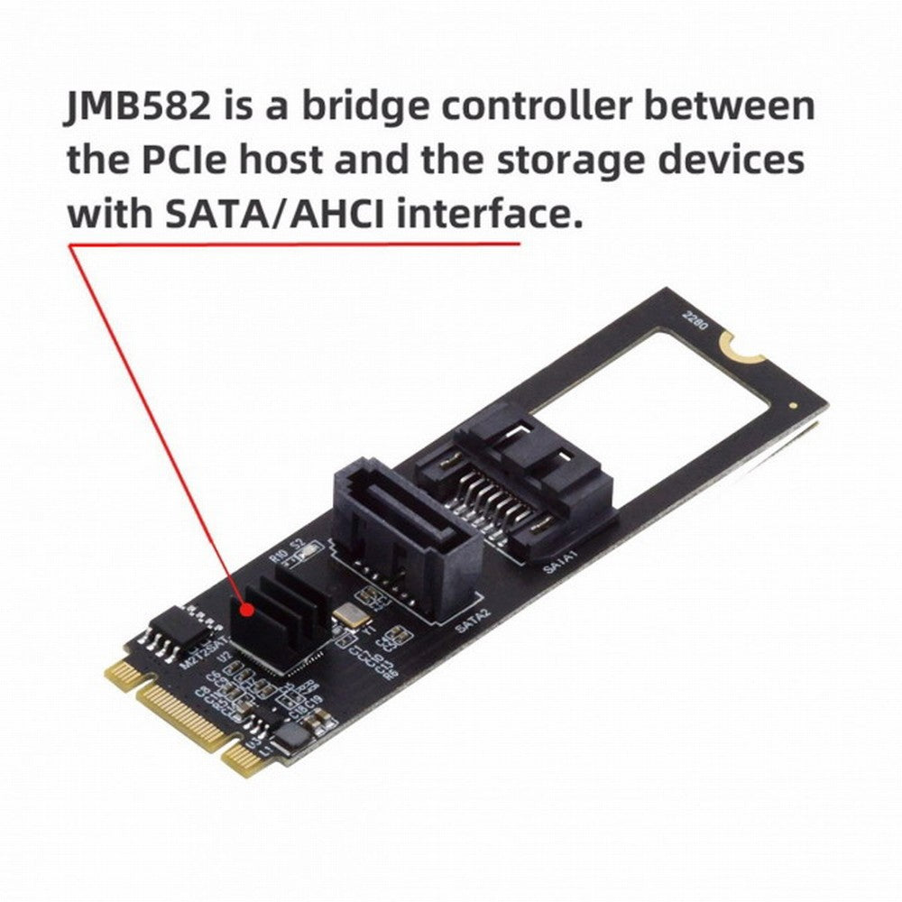 Chenyang NGFF Key B+M PCI Express to SATA 3.0 6Gbps Dual Ports Vertical Horizontal Adapter Converter Hard Drive Extension Card JMB582 2280 SA-044