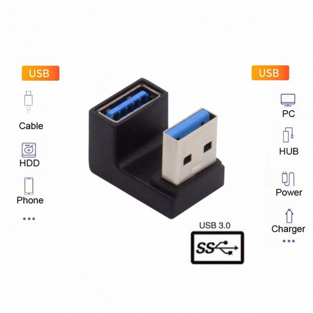 Chenyang 10Gbps USB3.0 Male to Female Extension Power Data Video Adapter Opposite U Shape Back Angled U3-018-OS