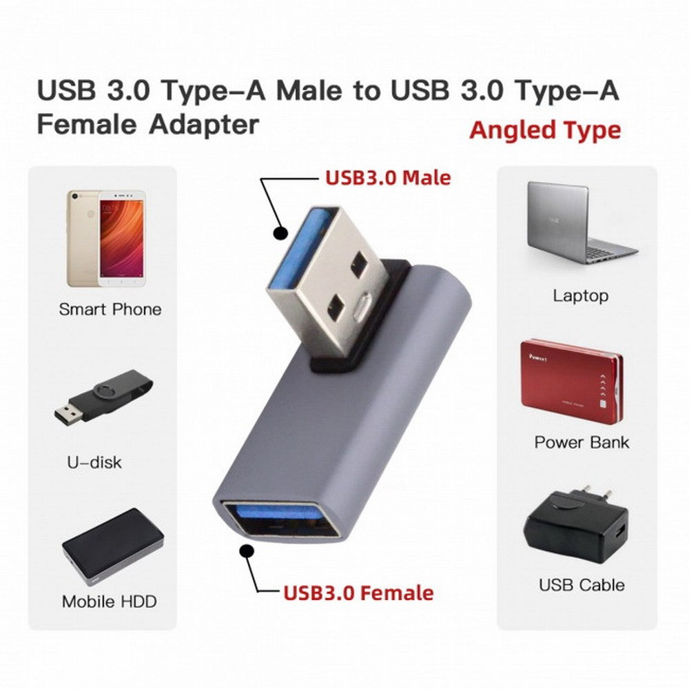 Chenyang 10Gbps USB3.0 Male to Female Extension Power Data Video Adapter Low Profile 90 Degree Left Angled Type U3-018-LP