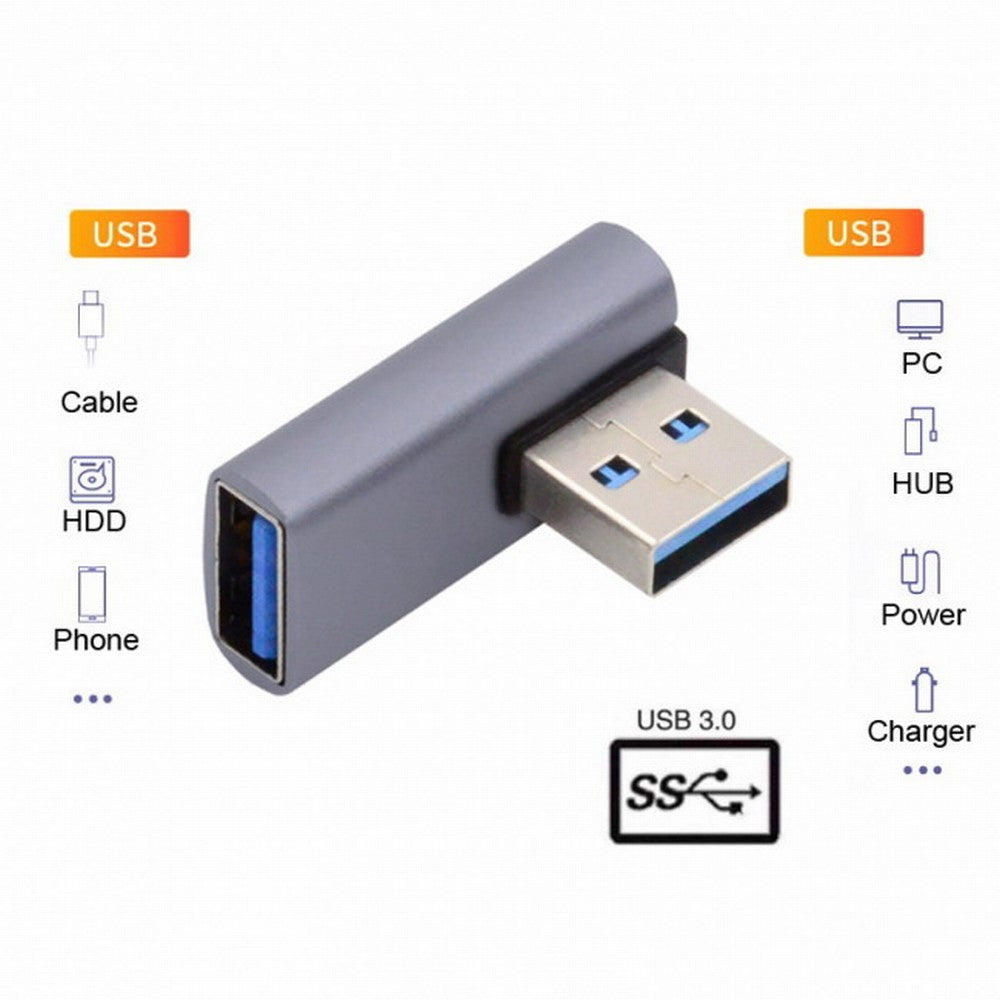 Chenyang 10Gbps USB3.0 Male to Female Extension Power Data Video Adapter Low Profile 90 Degree Left Angled Type U3-018-LP