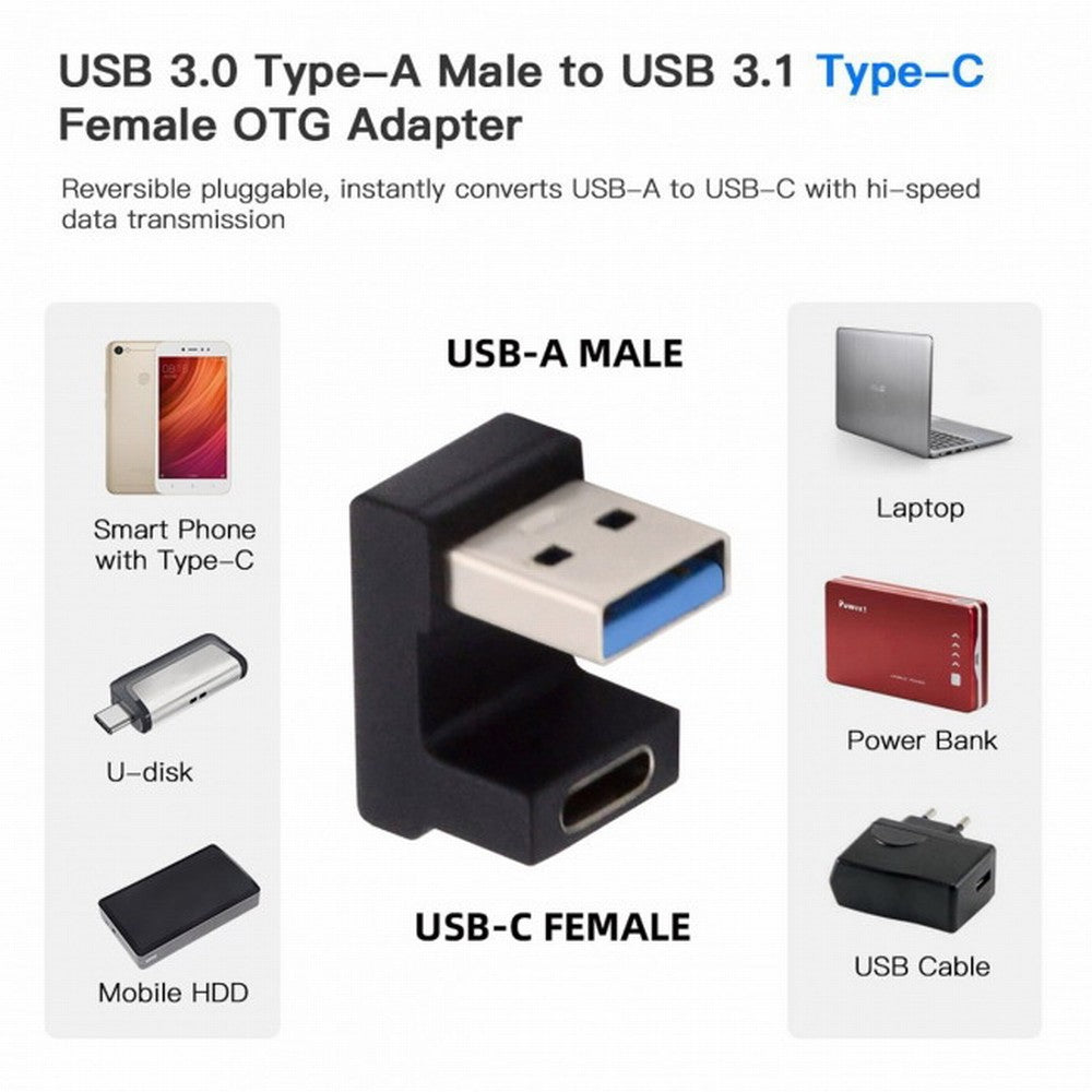 Chenyang USB-C Type C Female Opposite U Shape Back Angled to USB 3.0 A Male Data Adapter for Laptop Desktop UC-067-OS